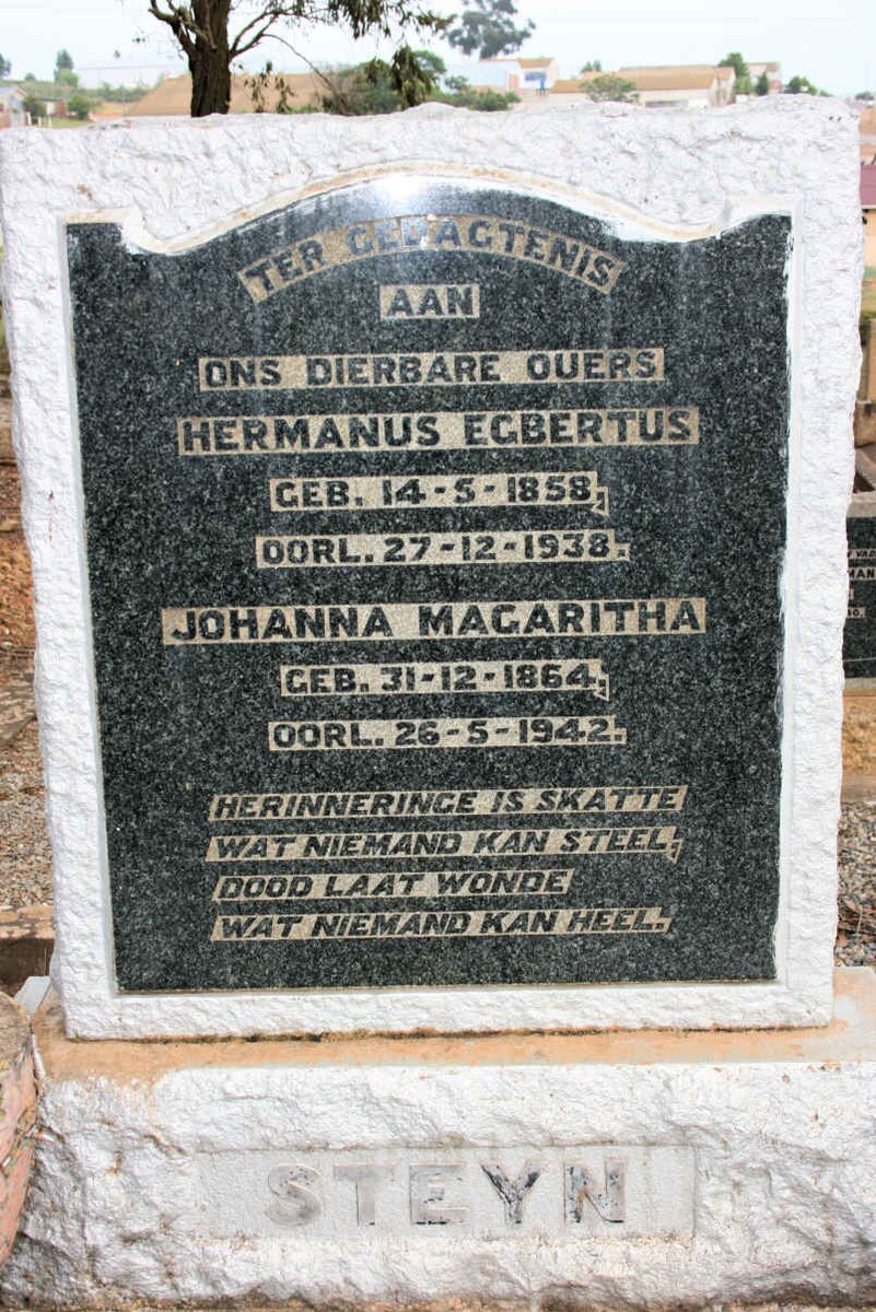STEYN Hermanus Egbertus 1858-1942 &amp; Johanna Magaritha 1864-1942