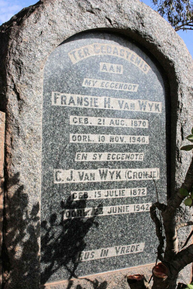 WYK Fransie H., van 1870-1940 &amp; C.J. CRONJE 1872-1942