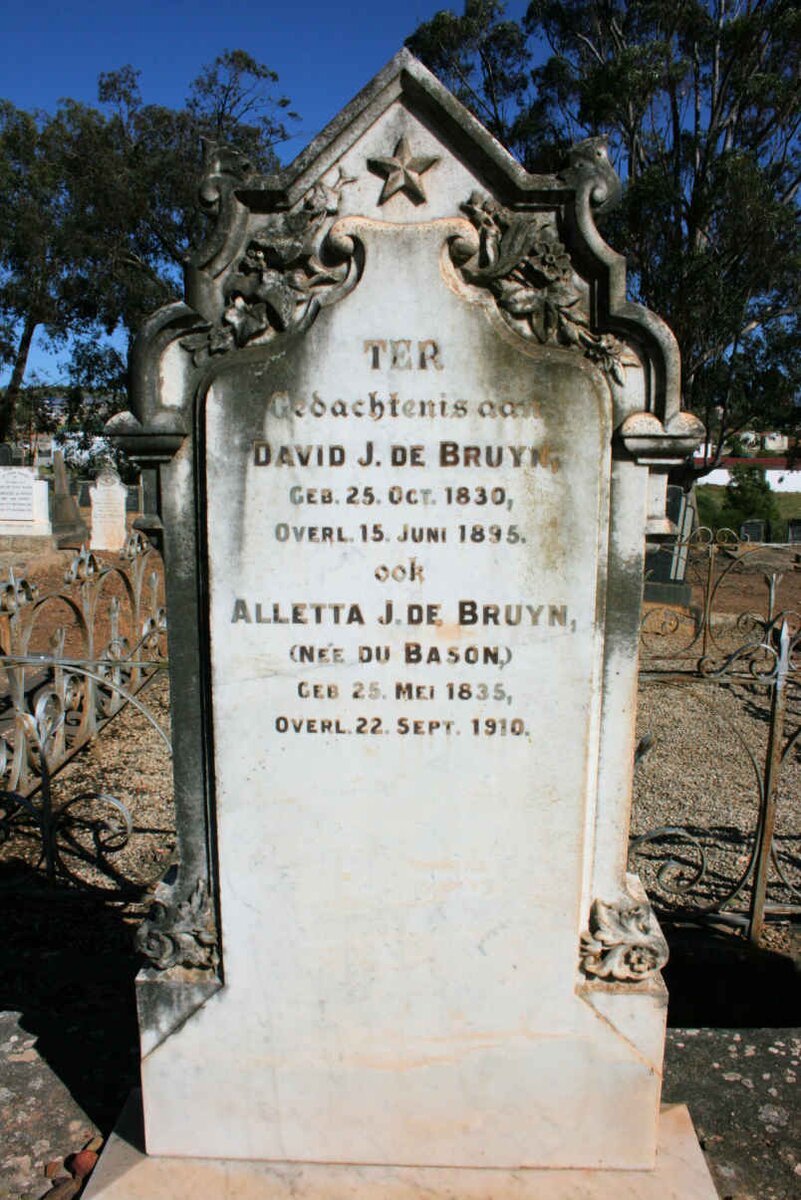 BRUYN David J., de 1930-1895 &amp; Aletta J. neé DU BASON 1835-1910