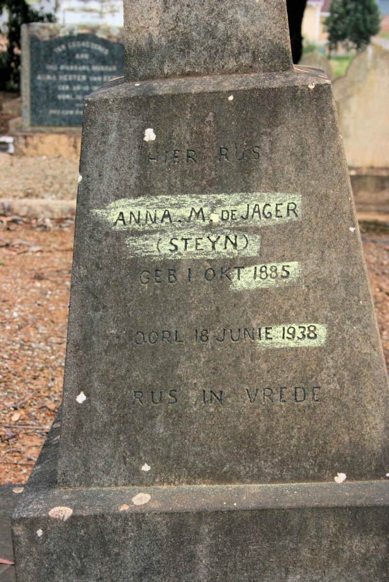 JAGER Anna M., de neé STEYN 1885-1938