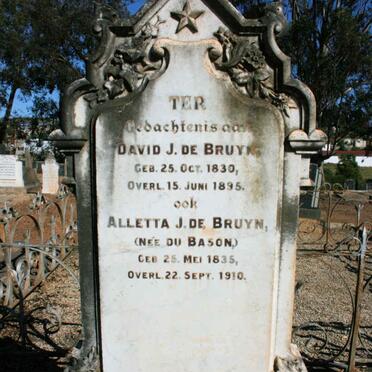 BRUYN David J., de 1930-1895 &amp; Aletta J. neé DU BASON 1835-1910