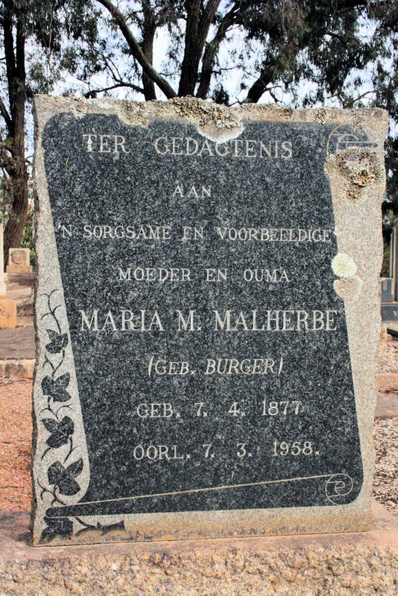 MALHERBE Maria M. neé BURGER 1877-1958