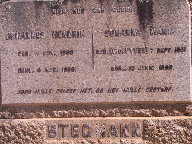 STEGMANN Johannes Hendrik 1880-1960 &amp; Susanna Maria VAN DER VYVER 1881-1960