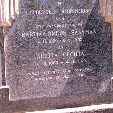 DUMINY Bartholomeus Saayman 1859-1955 &amp; Aletta Cicilia 1869-1945