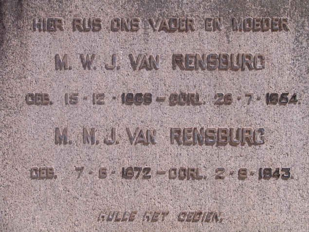 RENSBURG M.W.J., van 1869-1954 &amp; M.M.J. 1872-1943