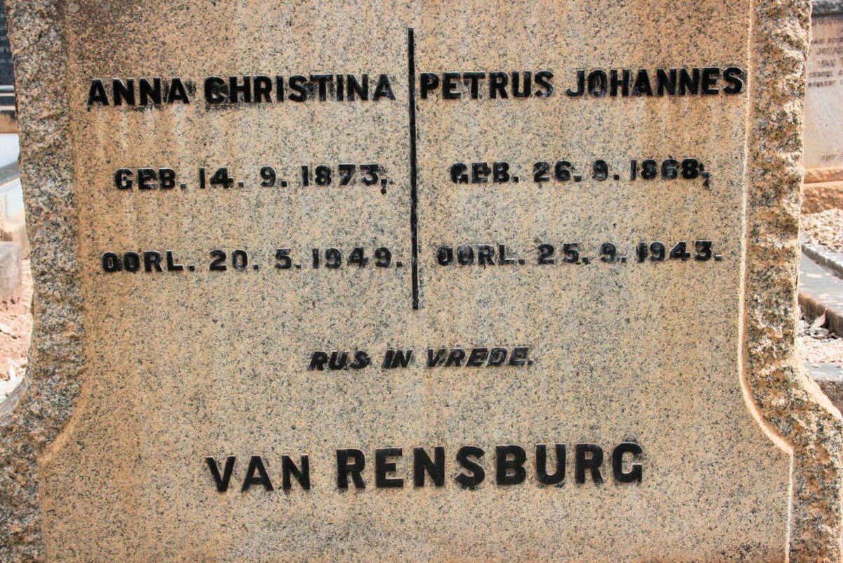 RENSBURG Petrus Johannes, van 1868-1943 &amp; Anna Christina 1873-1949
