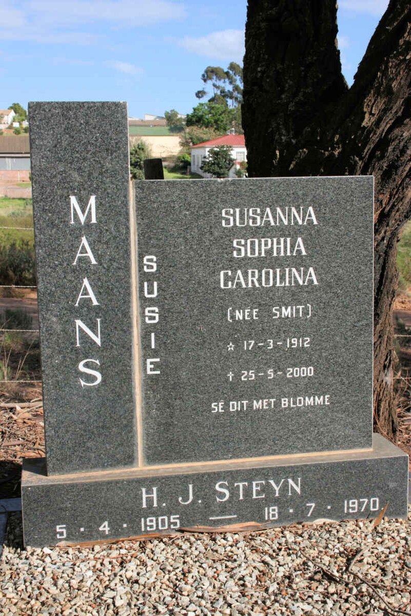 MANS Susanna Sophia Carolina neé SMIT 1912-2000 :: STEYN H.J. 1905-1970