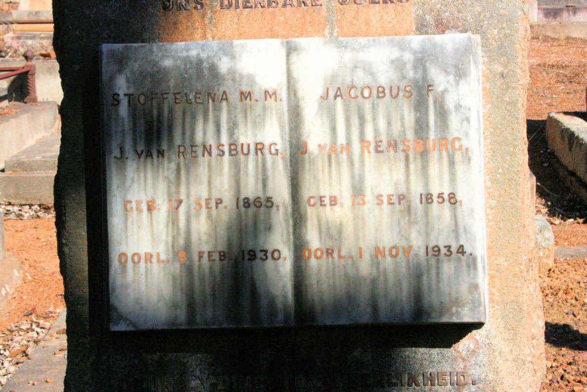 RENSBURG Jacobus F., J van 1858-1934 &amp; Stoffelena M.M. 1865-1930