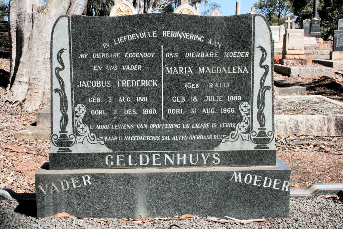 GELDENHUYS Jacobus Frederick 1881-1969 &amp; Maria Magdalena RALL 1889-1966