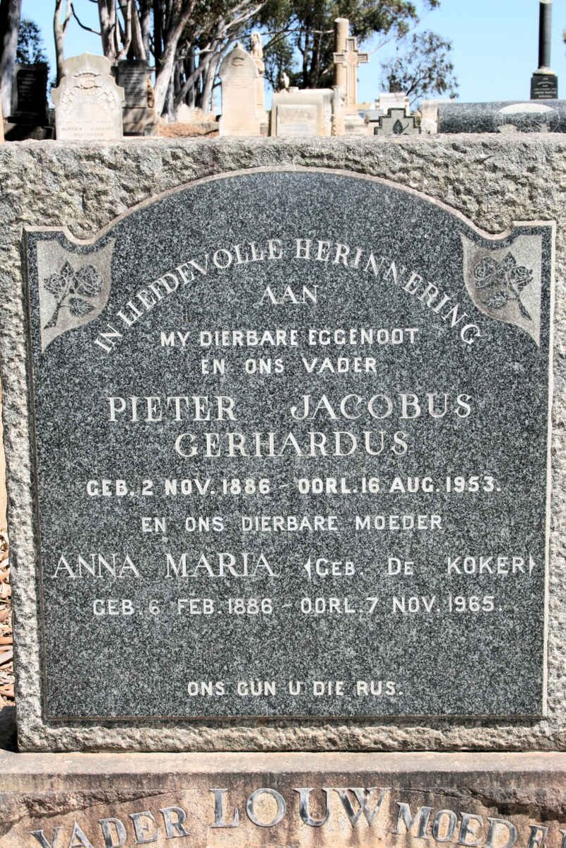 LOUW Pieter Jacobus Gerhardus 1886-1953 &amp; Anna Maria DE KOKER 1886-1965