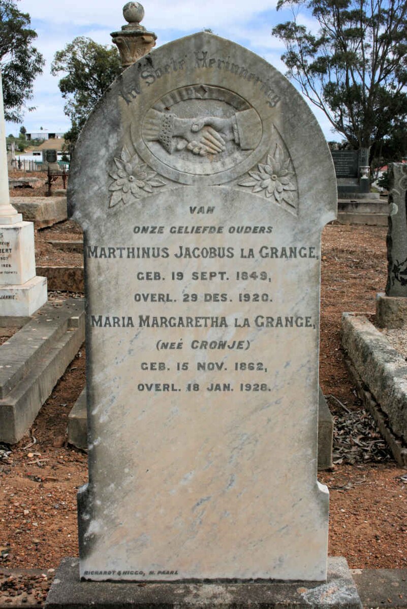 GRANGE Marthinus Jacobus, la 1849-1920 &amp; Maria Margaretha CRONJE 1862-1928