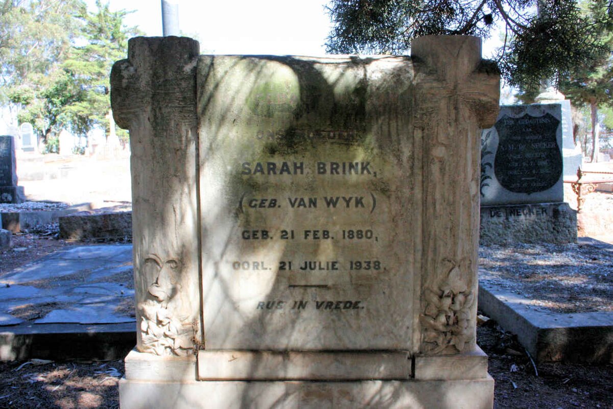 BRINK Sarah neé VAN WYK 1880-1938