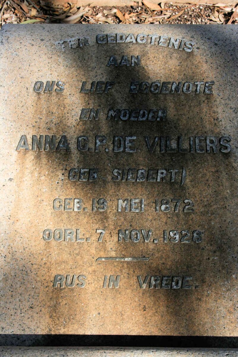 VILLIERS Anna C.P., de neé SIEBERT 1872-1928