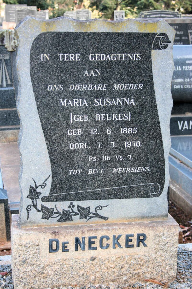 NECKER Maria Susanna, de neé BEUKES 1885-1970