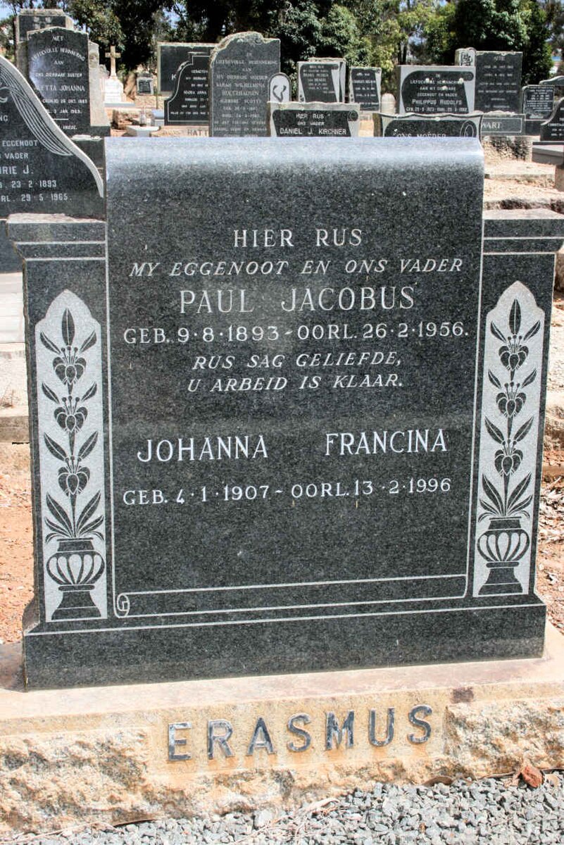 ERASMUS Paul Jacobus 1893-1956 &amp; Johanna Francina 1907-1996