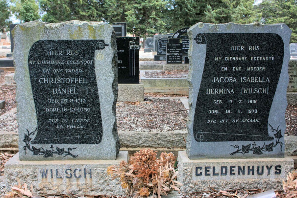 WILSCH Christoffel Daniel 1912-1955 :: GELDENHUYS Jacoba Isabella Hermina neé WILSCH 1919-1970