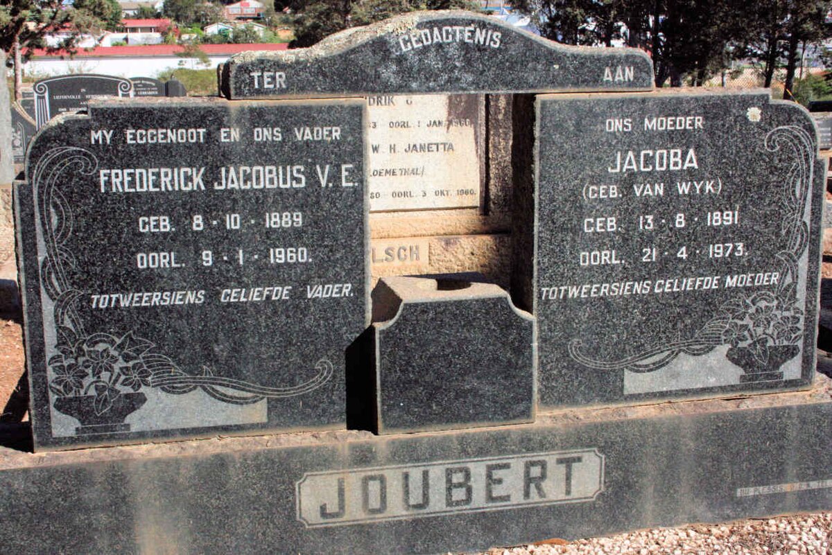 JOUBERT Frederick Jacobus V.E. 1889-1960 &amp; Jacoba VAN WYK 1891-1973