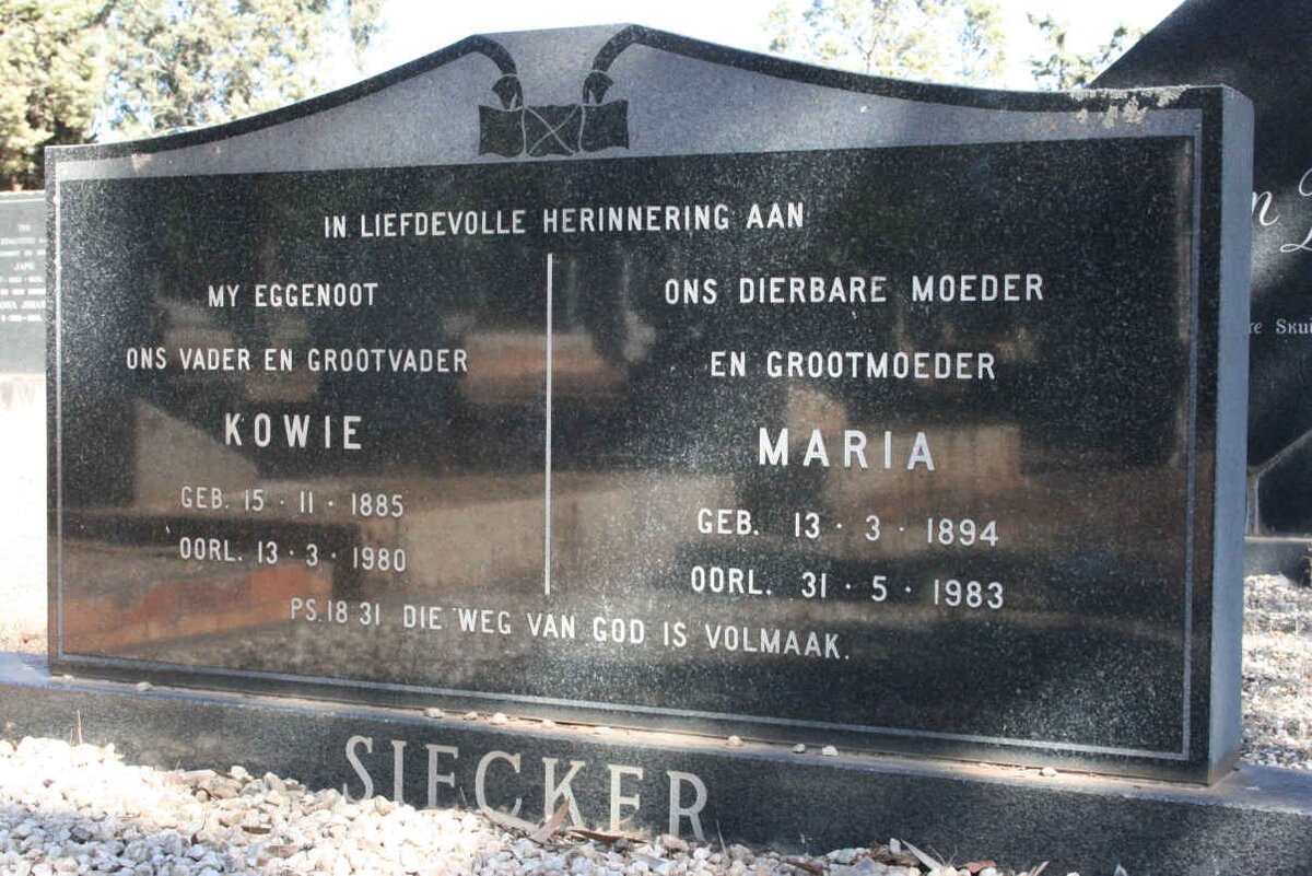 SIECKER Kowie 1885-1980 &amp; Maria 1894-1983