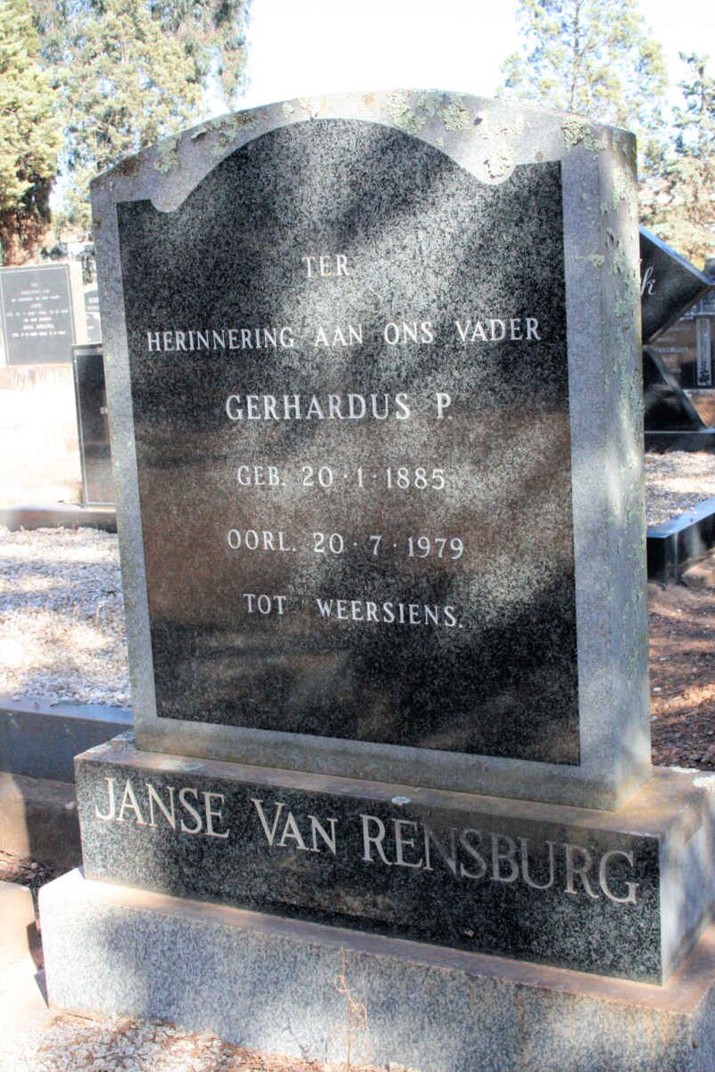 RENSBURG Gerhardus  P., Janse van 1885-1979