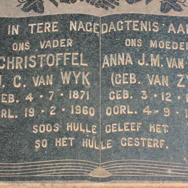 WYK Christoffel J.C., van 1871-1960 &amp; Anna J.M. VAN ZYL 1876-1961