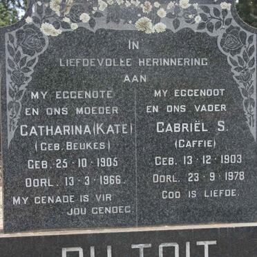 TOIT Gabriel S., du 1903-1978 &amp; Catharina BEUKES 1905-1966