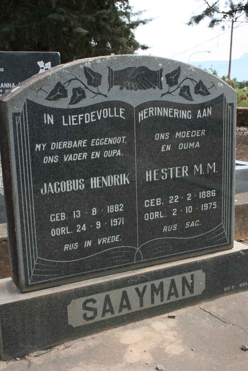 SAAYMAN Jacobus Hendrik 1882-1971 &amp; Hester M.M. 1886-1975