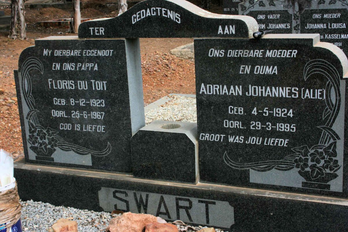 SWART Floris Du Toit 1823-1967 &amp; Adriaan Johannes 1824-1995