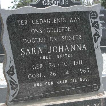 WYK Sara Johanna, van neé BRITZ 1911-1965