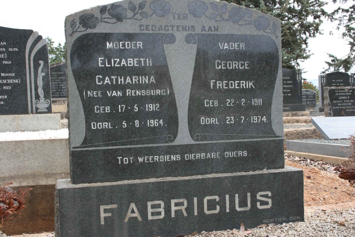 FABRICIUS George Frederik 1911-1974 &amp; Elizabeth Catharina VAN RENSBURG 1912-1964