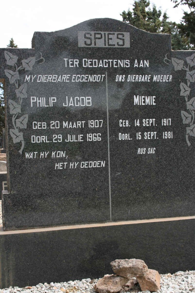 SPIES Philip Jacob 1907-1966 &amp; Miemie 1917-1981