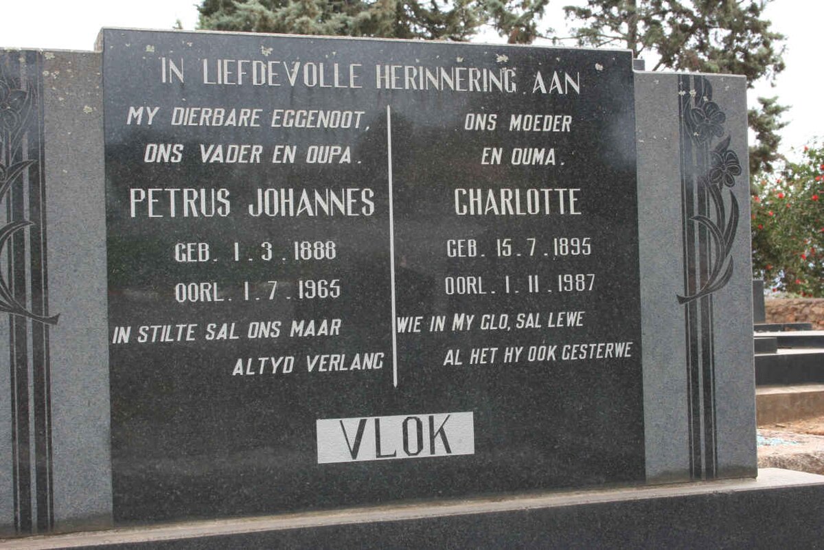 VLOK Petrus Johannes 1888-1965 &amp; Charlotte 1895-1987