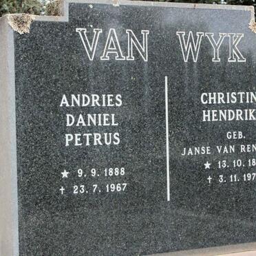 WYK Andries Daniel Petrus, van 1888-1967 &amp; Christina Hendrika JANSE VAN RENSBURG 1888-1970