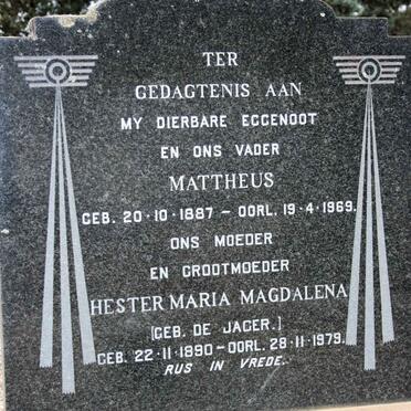 TOIT Mattheus, du 1887-1969 &amp; Hester Maria Magdalena DE JAGER 1890-1970