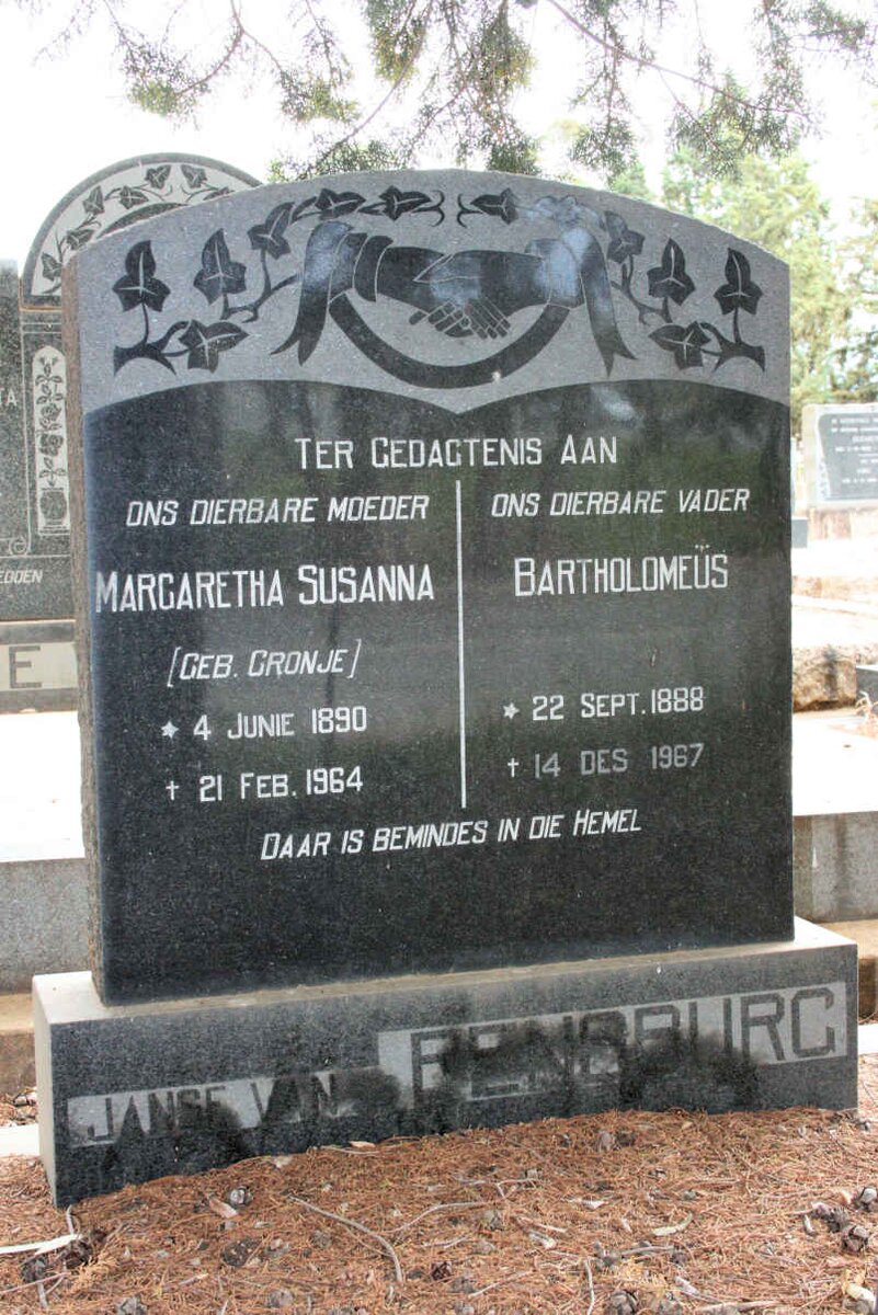 RENSBURG Bartholomeus, Janse van 1888-1967 &amp; Margaretha Susanna CRONJE 1890-1964