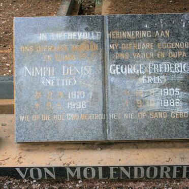 MOLENDORFF George Frederick, von 1905-1986 &amp; Nimph Denise 1910-1996