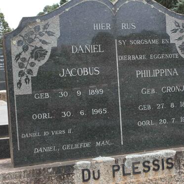 PLESSIS Daniel Jacobus, du 1899-1965 &amp; Philippina CRONJE 1897-1971