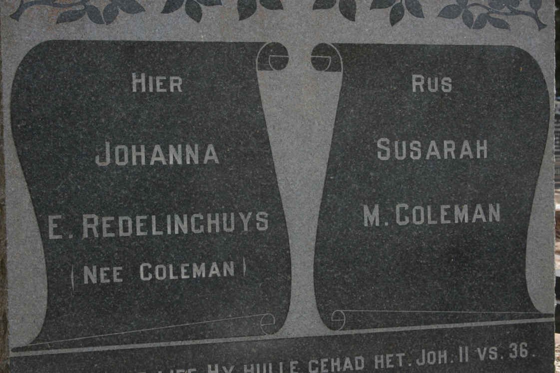 REDELINGHUYS Johanna E. neé COLEMAN :: COLEMAN Susarah M.