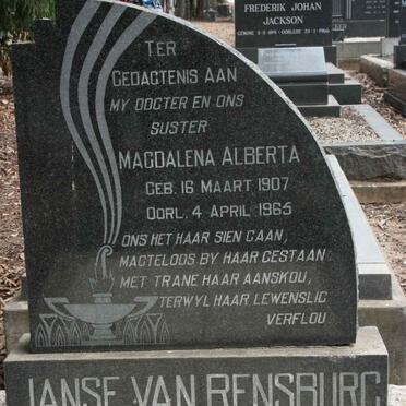 RENSBURG Magdalena Alberta, Janse van 1907-1965