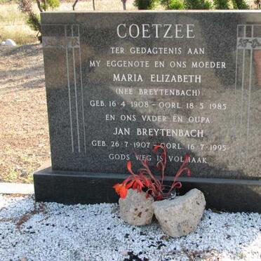 COETZEE Jan Breytenbach 1907-1995 &amp; Maria Elizabeth BREYTENBACH 1908-1985