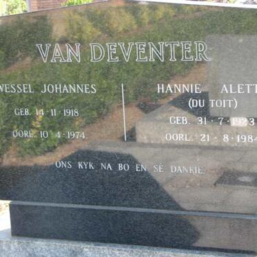DEVENTER Wessel Johannes, van 1918-1974 &amp; Hannie Aletta DU TOIT 1923-1984