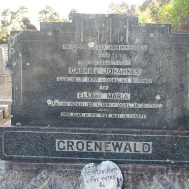 GROENEWALD Gabriel Johannes 1878-1946 &amp; Elsabe Maria DE KOCK 1881-1935