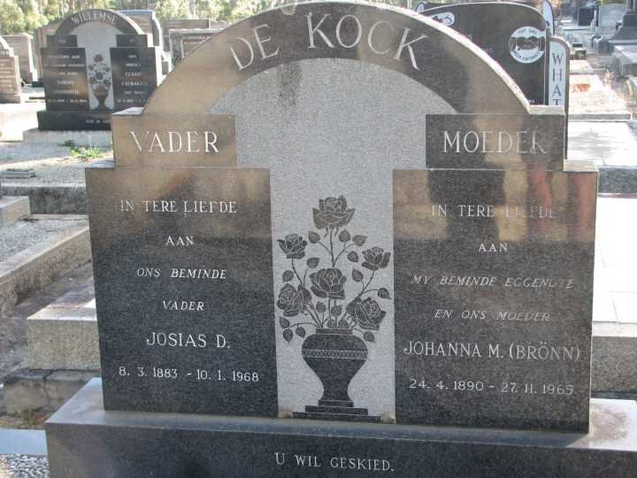 KOCK Josias D., de 1883-1968 &amp; Johanna M. BRONN 1890-1965
