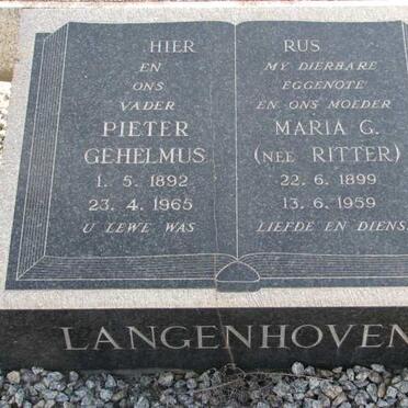 LANGENHOVEN Pieter Gehelmus 1892-1965 &amp; Maria G. RITTER 1899-1959