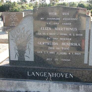 LANGENHOVEN Eliza Marthinus 1877-1958 &amp; Gertruida Hendrika DU TOIT 1881-1965