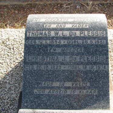 PLESSIS Thomas W.L., du 1894-1951 &amp; Christina J. 1893-1974