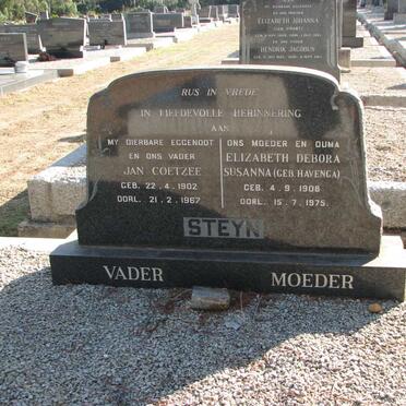 STEYN Jan Coetzee 1902-1967 &amp; Elizabeth Debora Susanna HAVENGA 1908-1975