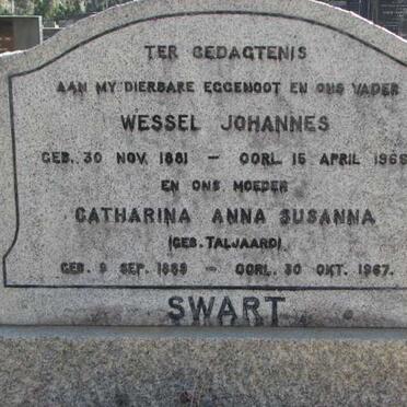 SWART Wessel Johannes 1881-1968 &amp; Catharina Anna Susanna TALJAARD 1889-1967