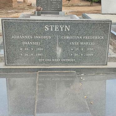 STEYN Johannes Jacobus 1926-1997 &amp; Christina Frederick MAREE 1930-2009