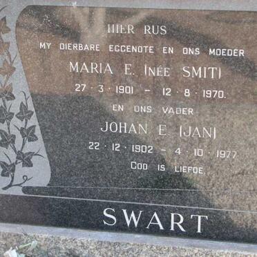 SWART Johan E. 1902-1977 &amp; Maria E. SMIT 1901-1970