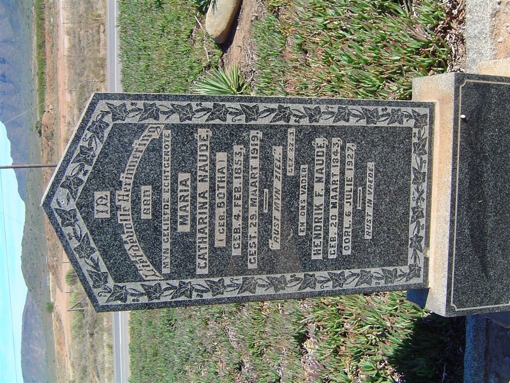 NAUDE Hendrik F. 1843-1927 &amp; Maria Catharina BOTHA 1853-1919